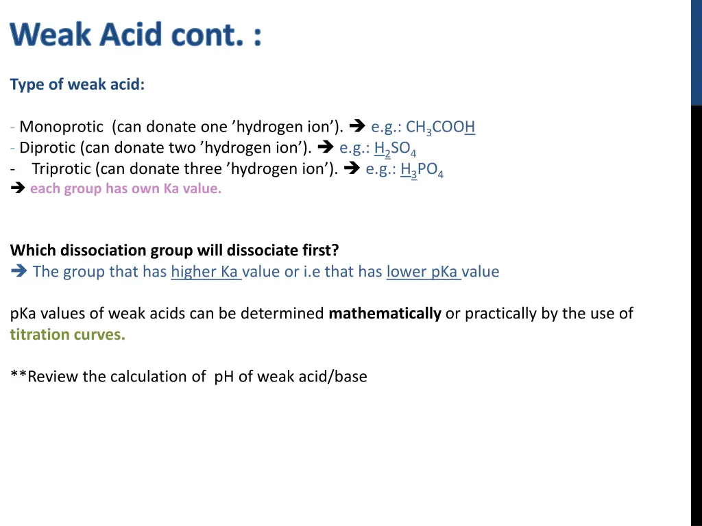 weak acid cont