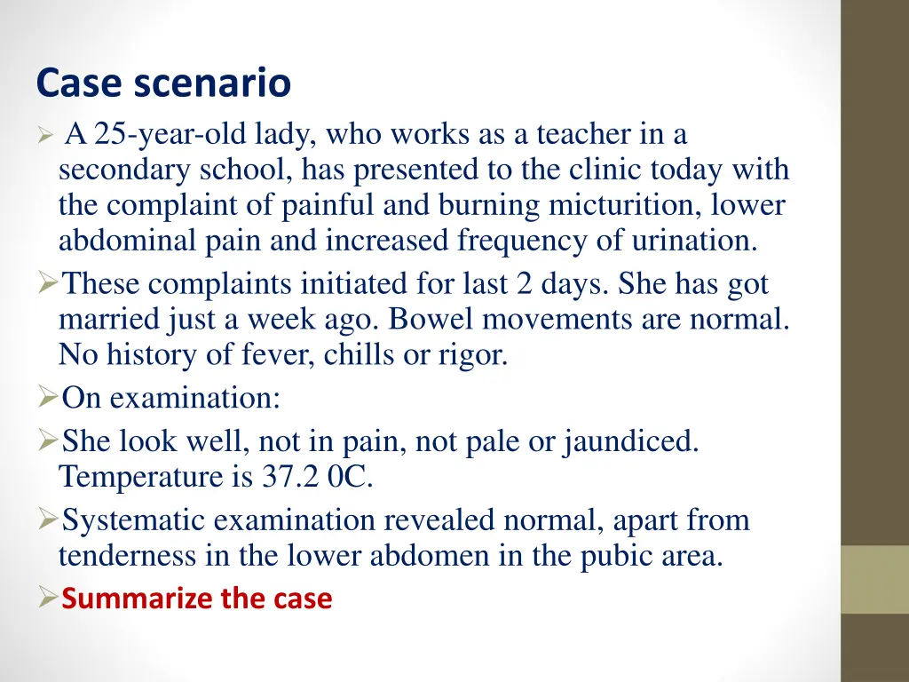 case scenario a 25 year old lady who works