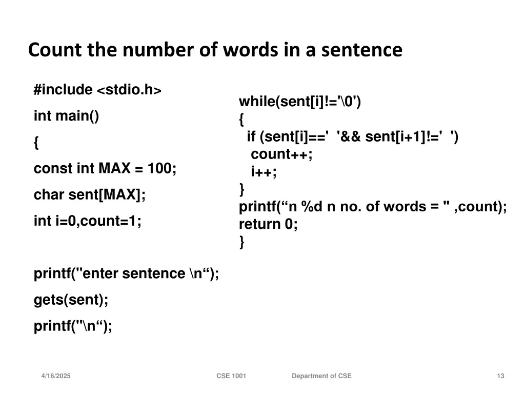 count the number of words in a sentence