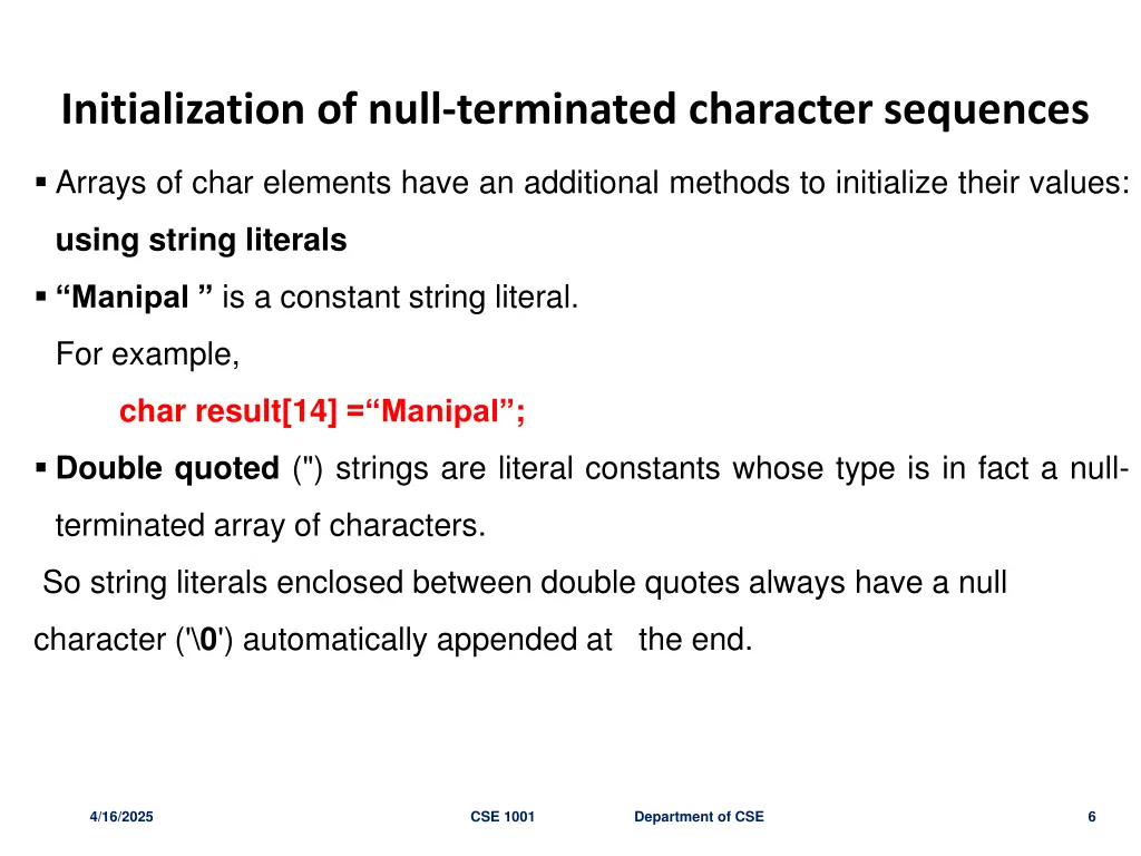 initialization of null terminated character 1
