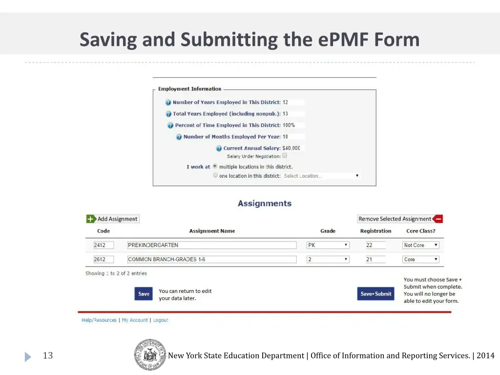 saving and submitting the epmf form 1