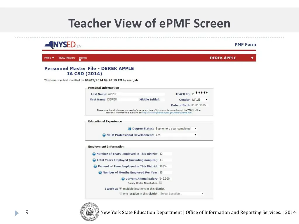 teacher view of epmf screen