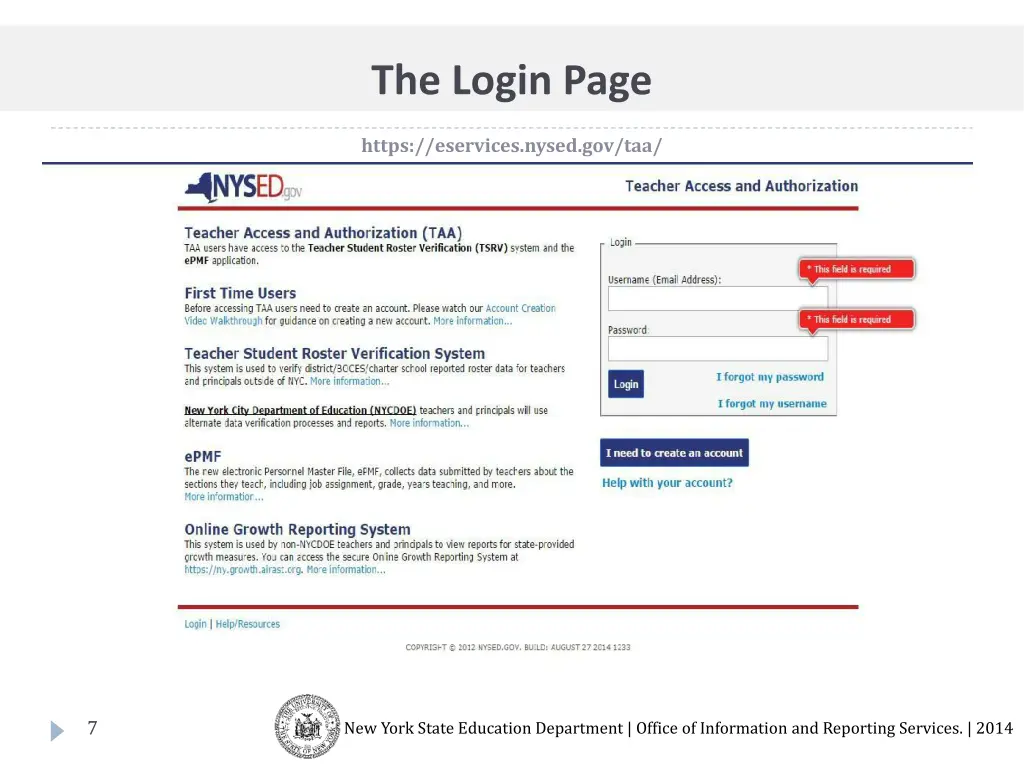 the login page