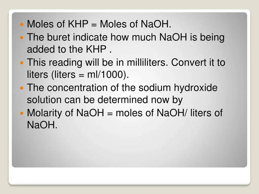 moles of khp moles of naoh the buret indicate