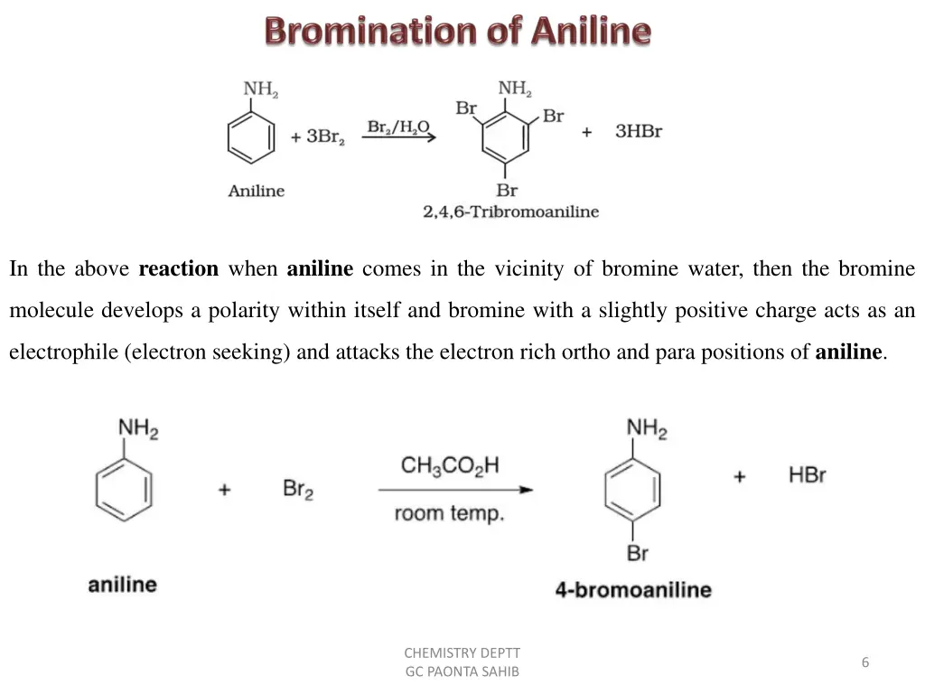 in the above reaction when aniline comes