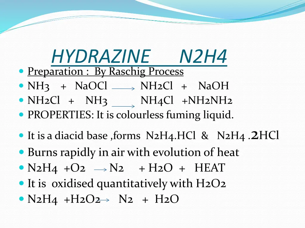 hydrazine n2h4 preparation by raschig process