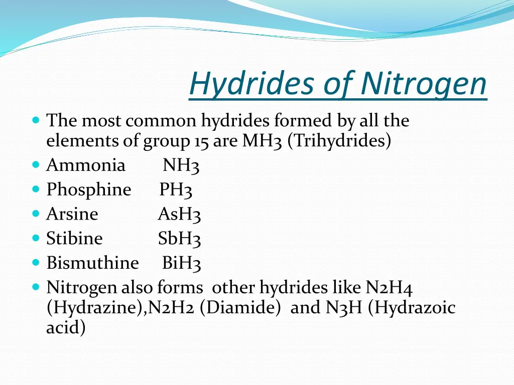 hydrides of nitrogen