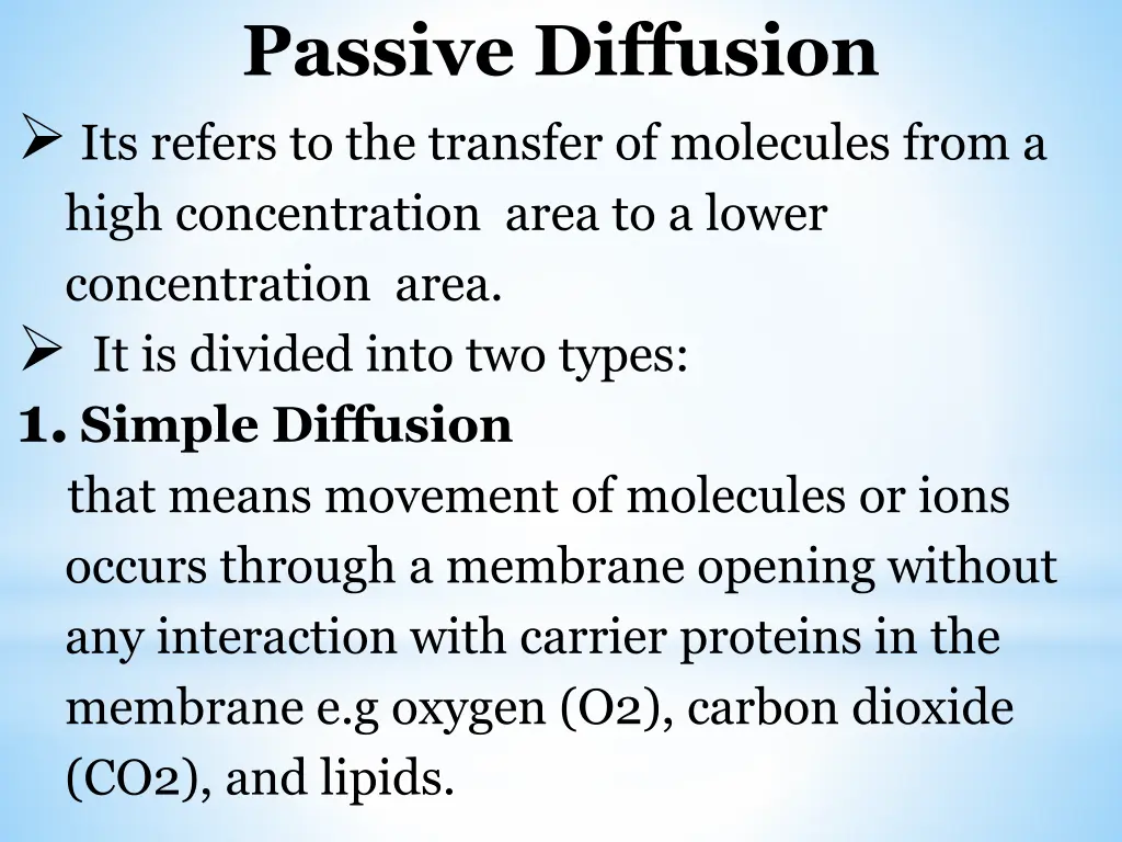 passive diffusion its refers to the transfer