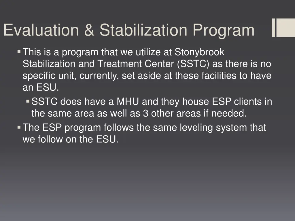 evaluation stabilization program