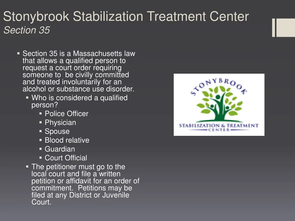 stonybrook stabilization treatment center section