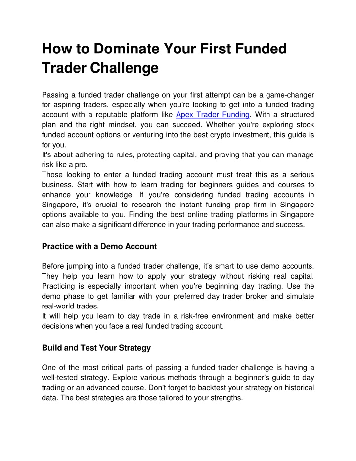 how to dominate your first funded trader challenge