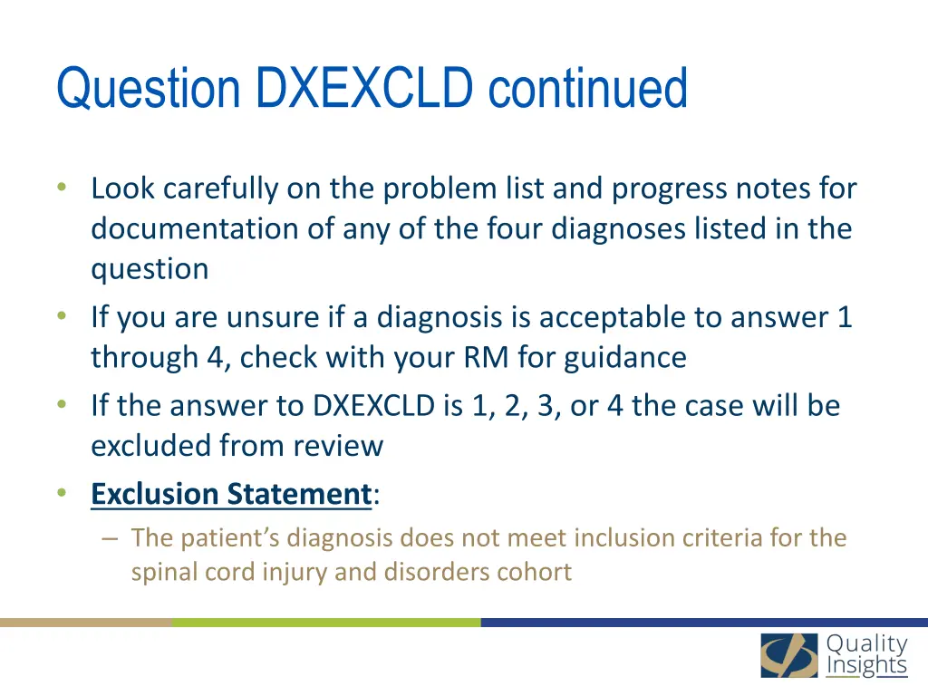 question dxexcld continued