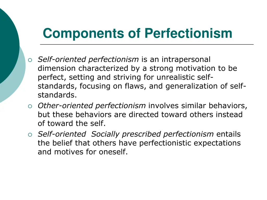 components of perfectionism