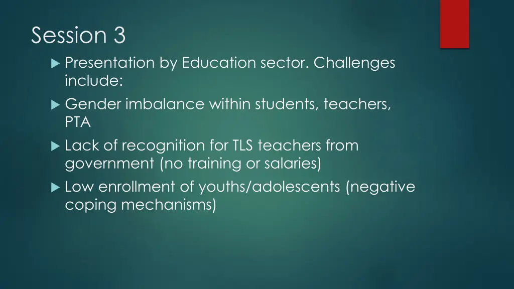 session 3 presentation by education sector