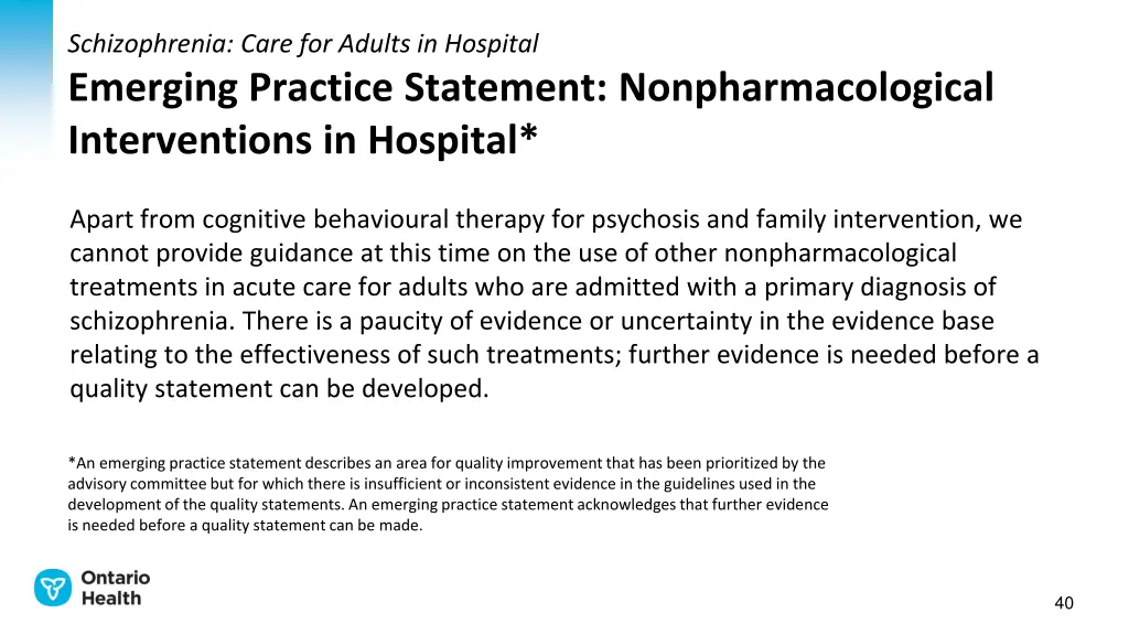 schizophrenia care for adults in hospital