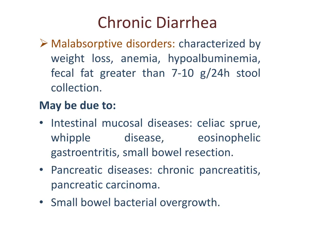 chronic diarrhea malabsorptive disorders