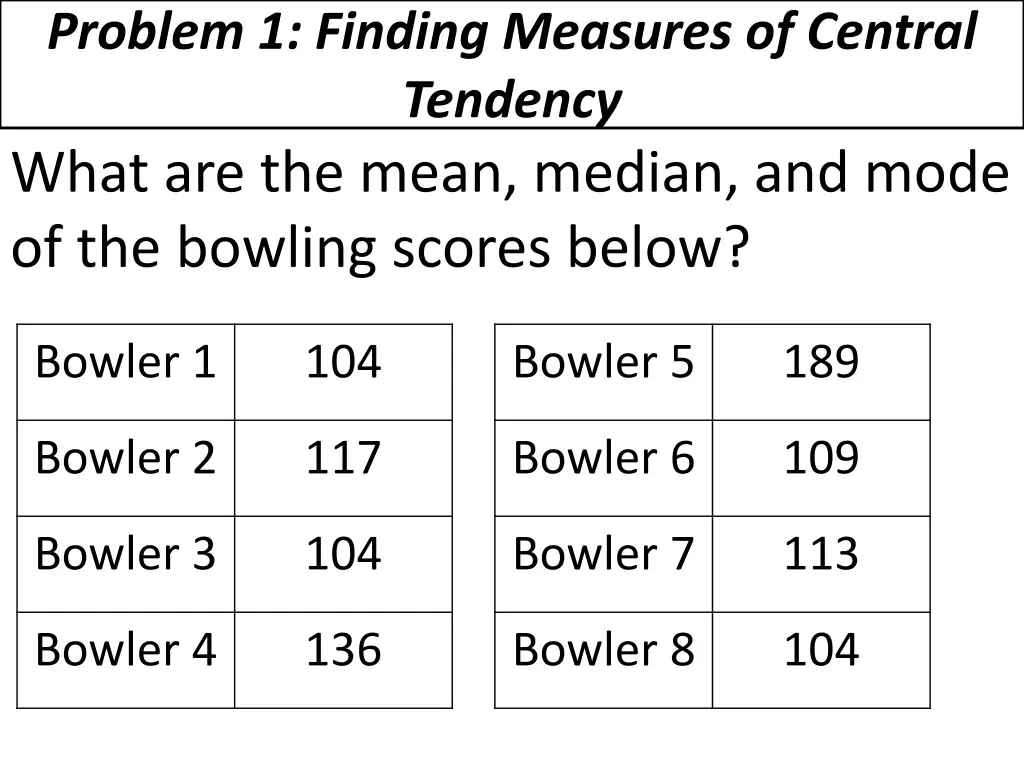 problem 1 finding measures of central tendency