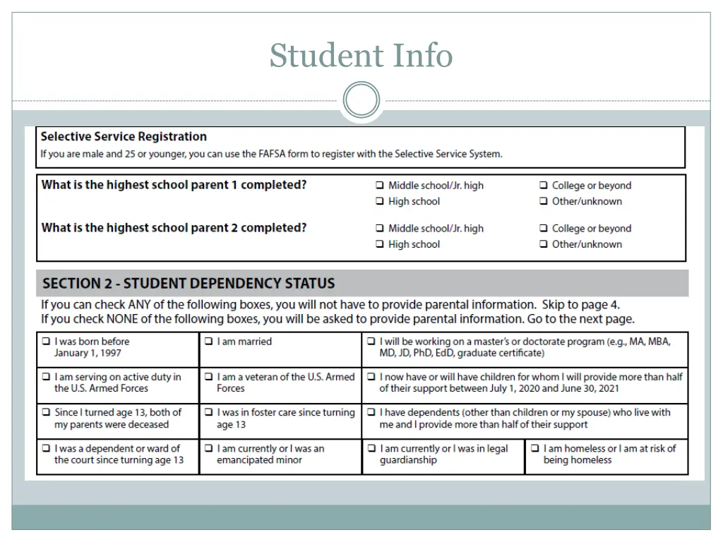 student info