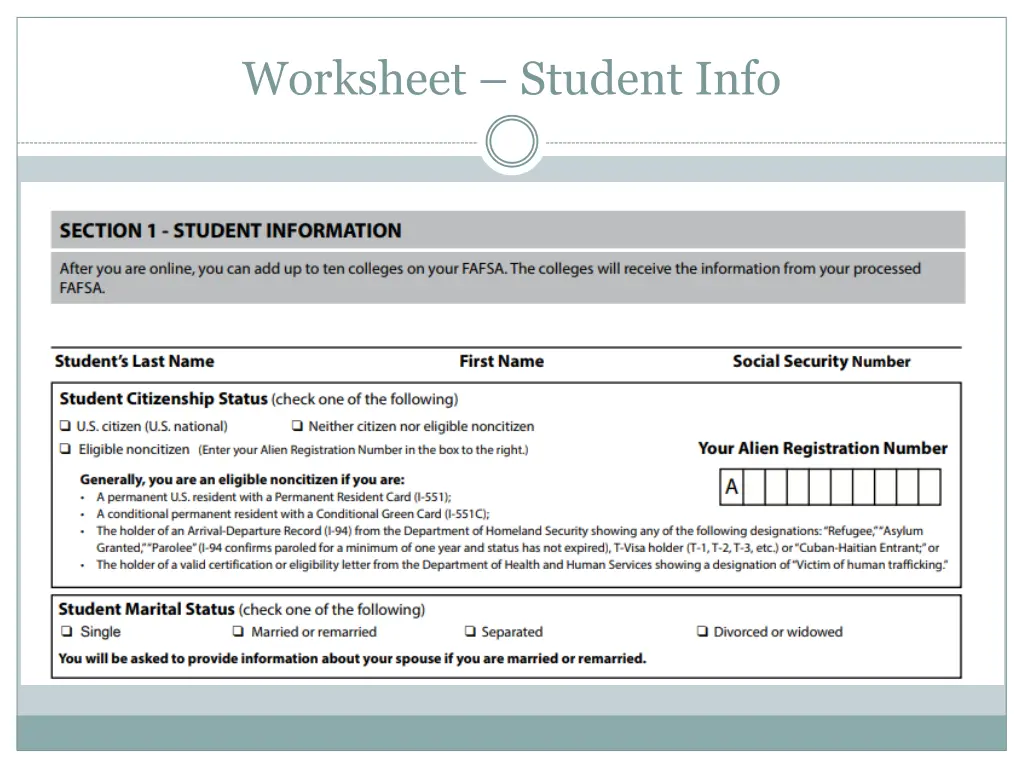 worksheet student info