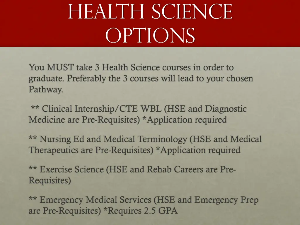 health science options