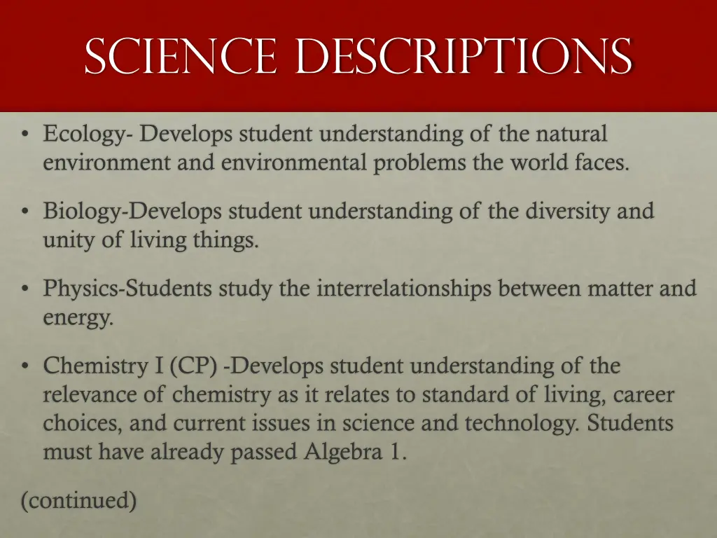 science descriptions