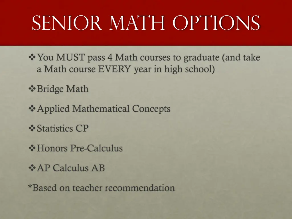 senior math options