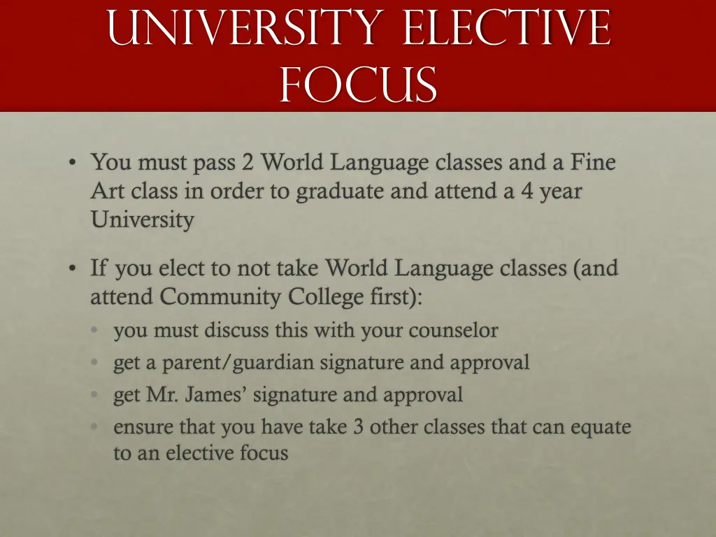 university elective focus