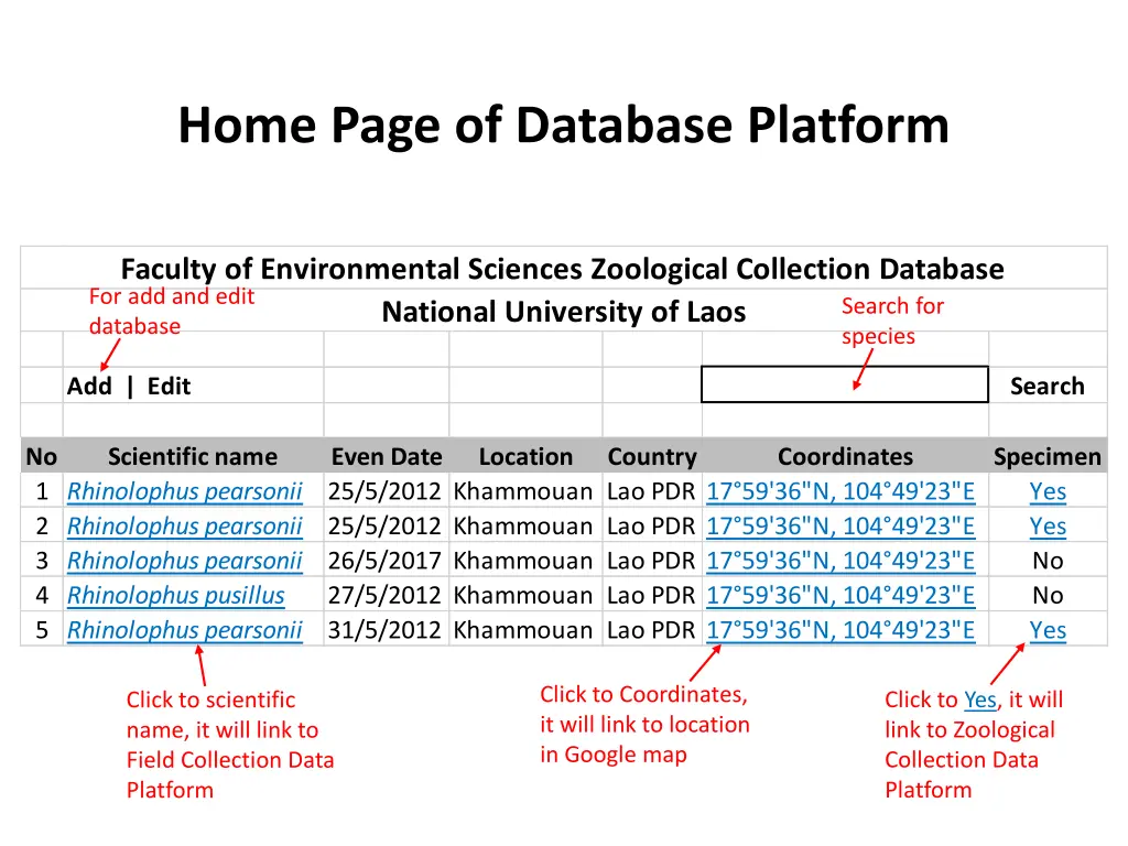 home page of database platform