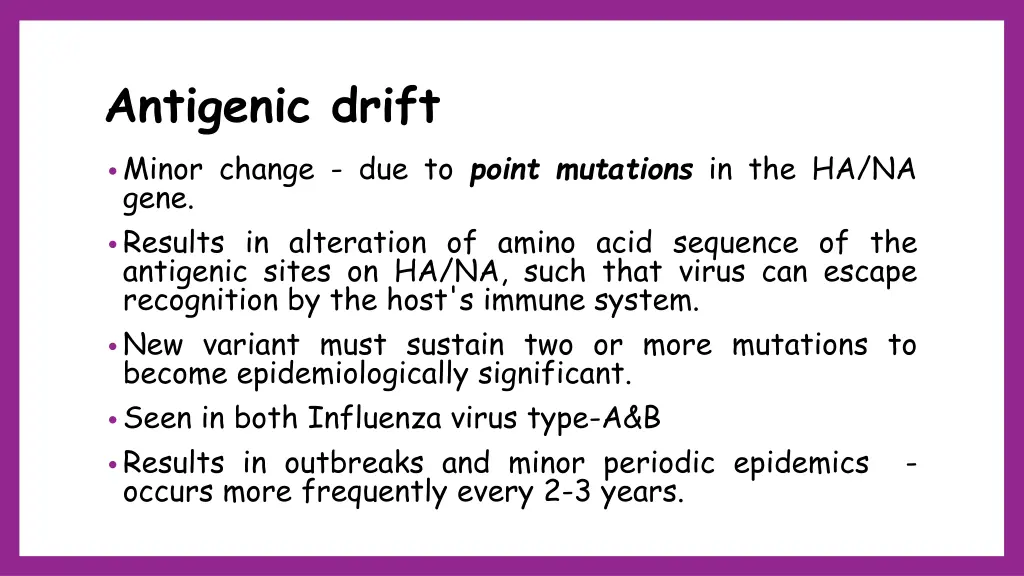 antigenic drift minor change due to point