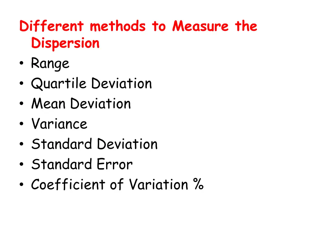 different methods to measure the dispersion range