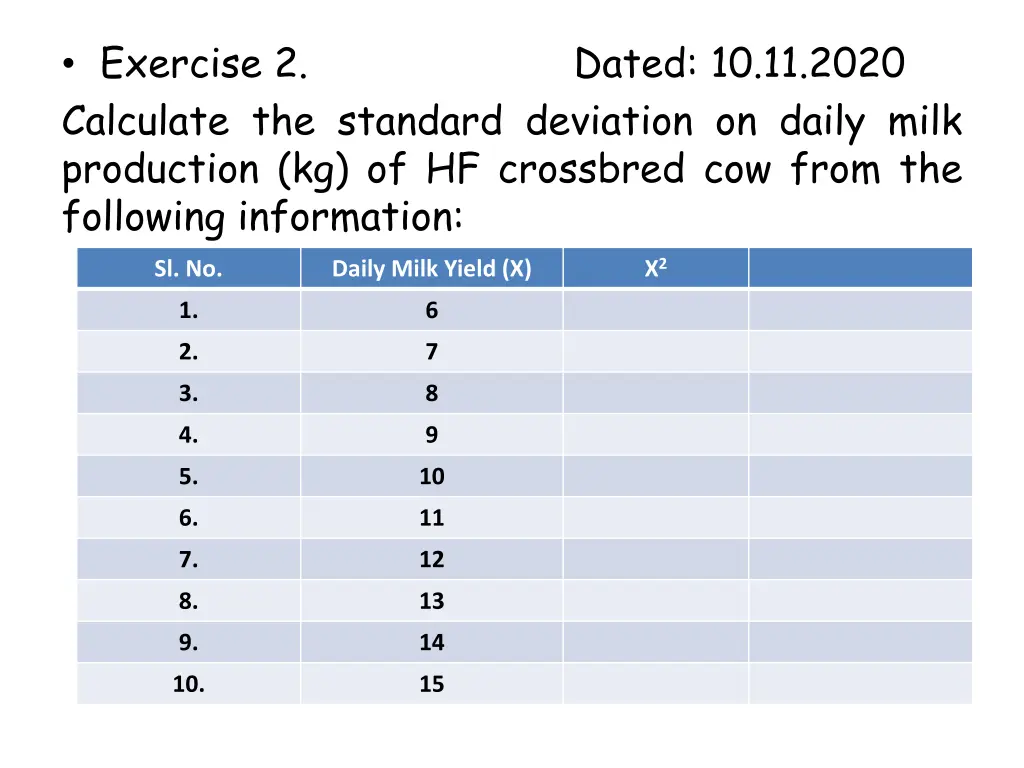 exercise 2 calculate the standard deviation