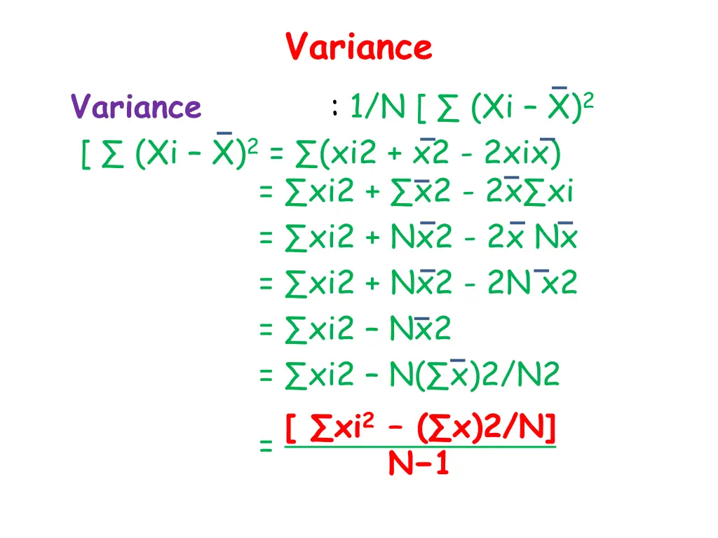 variance 1 n xi x 2