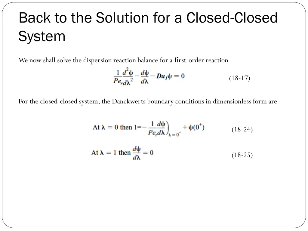 back to the solution for a closed closed system