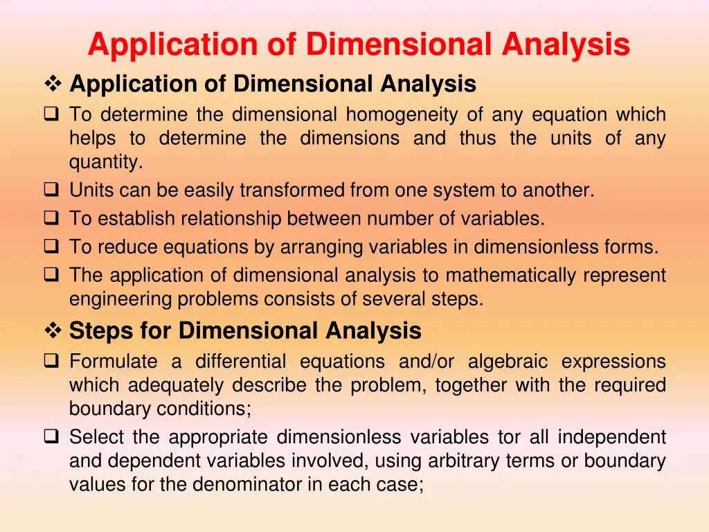 application of dimensional analysis application