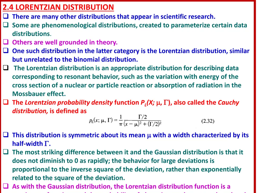 2 4 lorentzian distribution there are many other