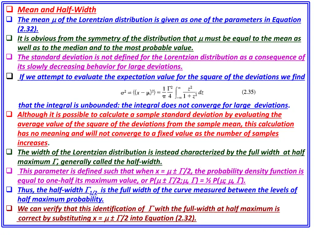 mean and half width the mean of the lorentzian