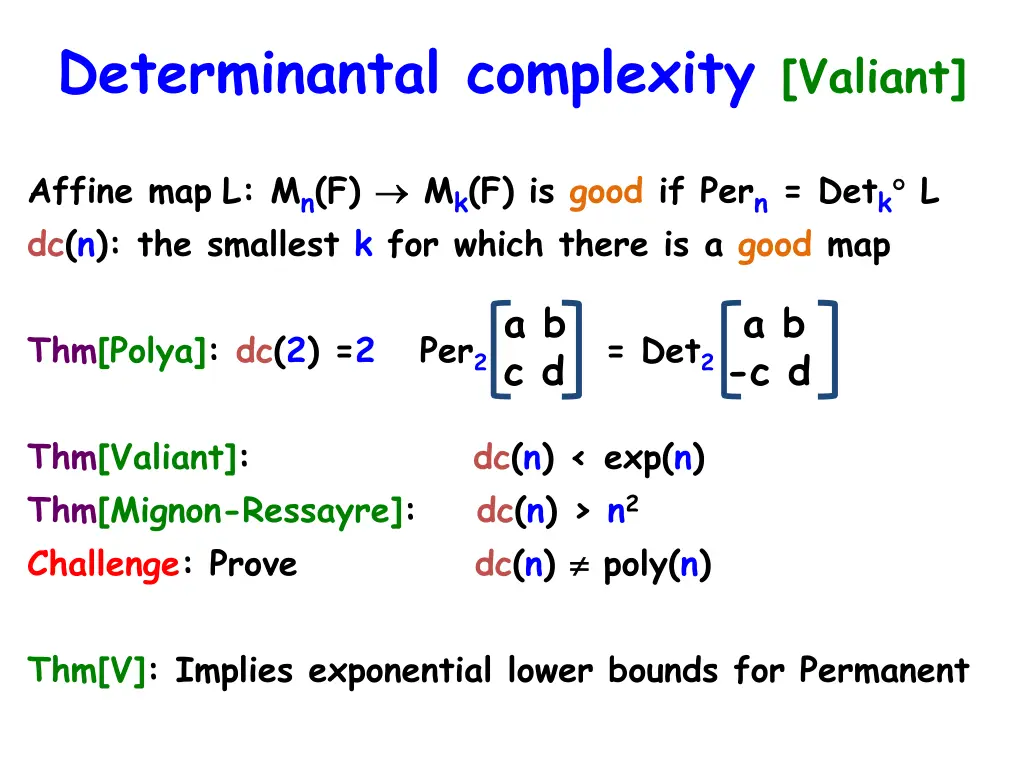 determinantal complexity valiant