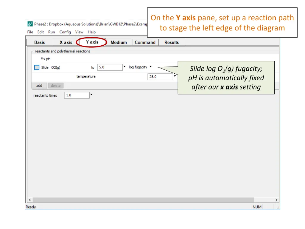 on the y axis pane set up a reaction path