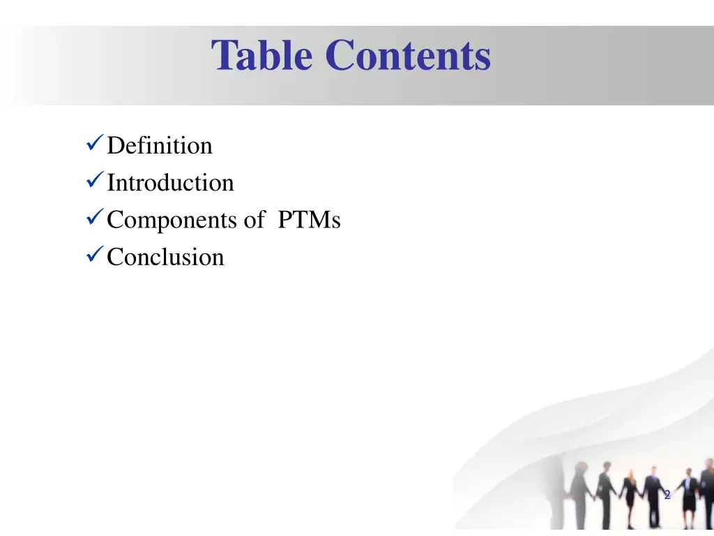 table contents