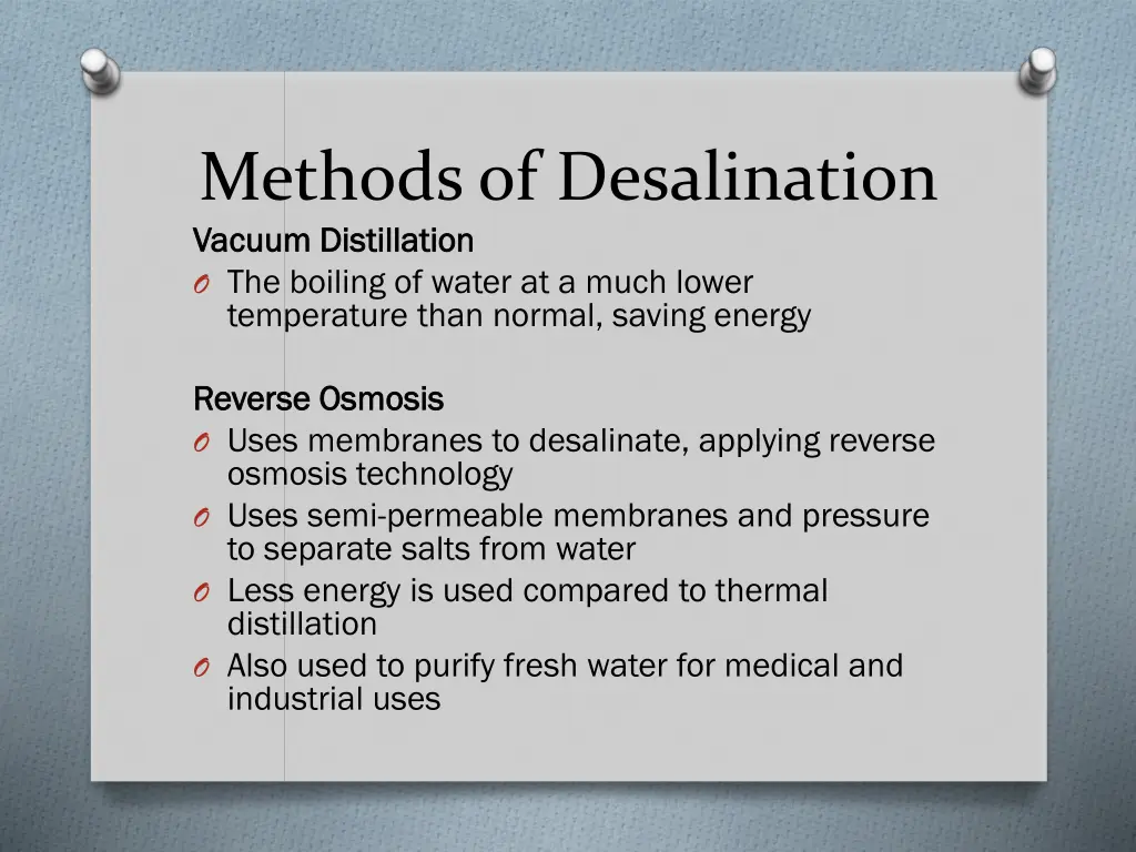 methods of desalination vacuum distillation