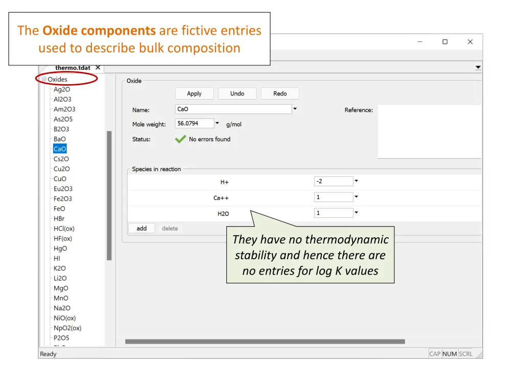 the oxide components are fictive entries used