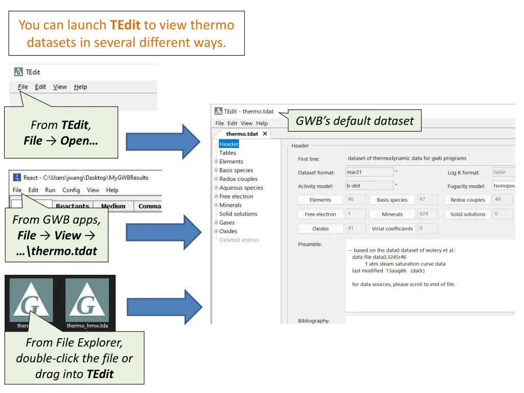 you can launch tedit to view thermo datasets