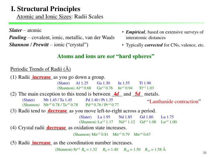 i structural principles atomic and ionic sizes