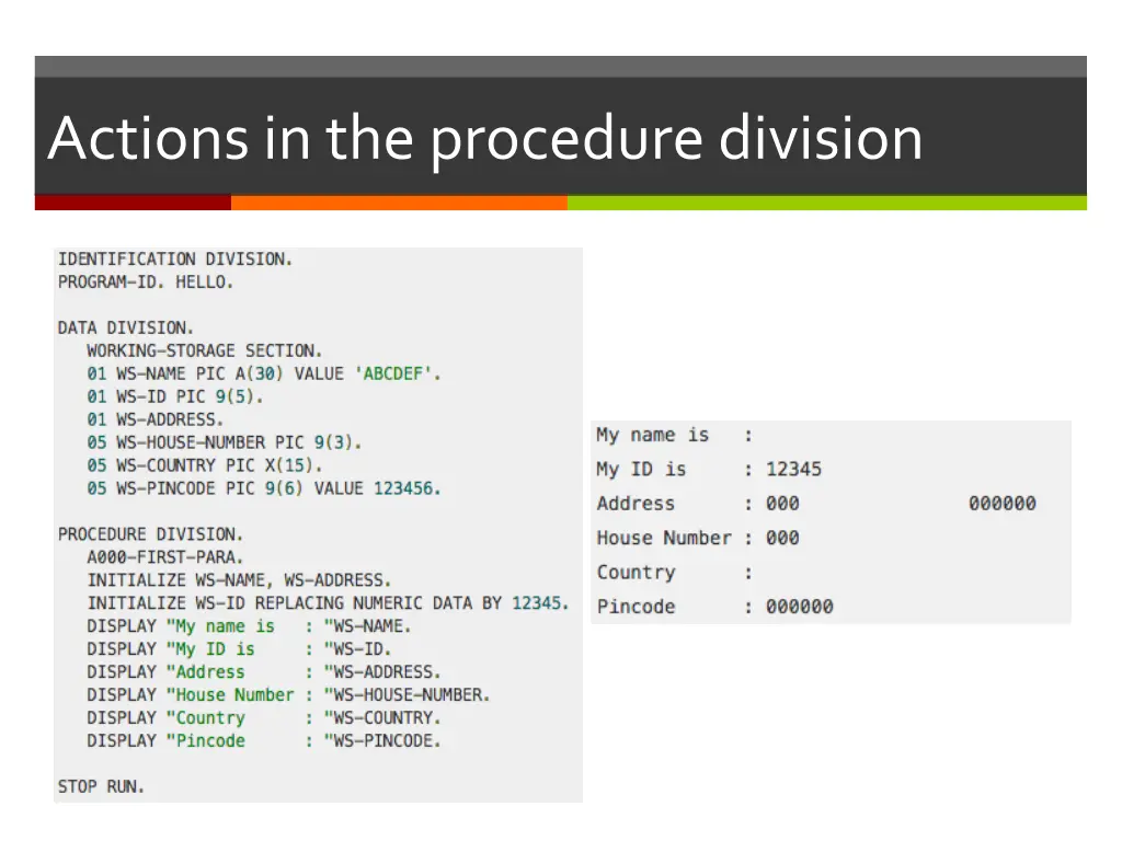 actions in the procedure division 1