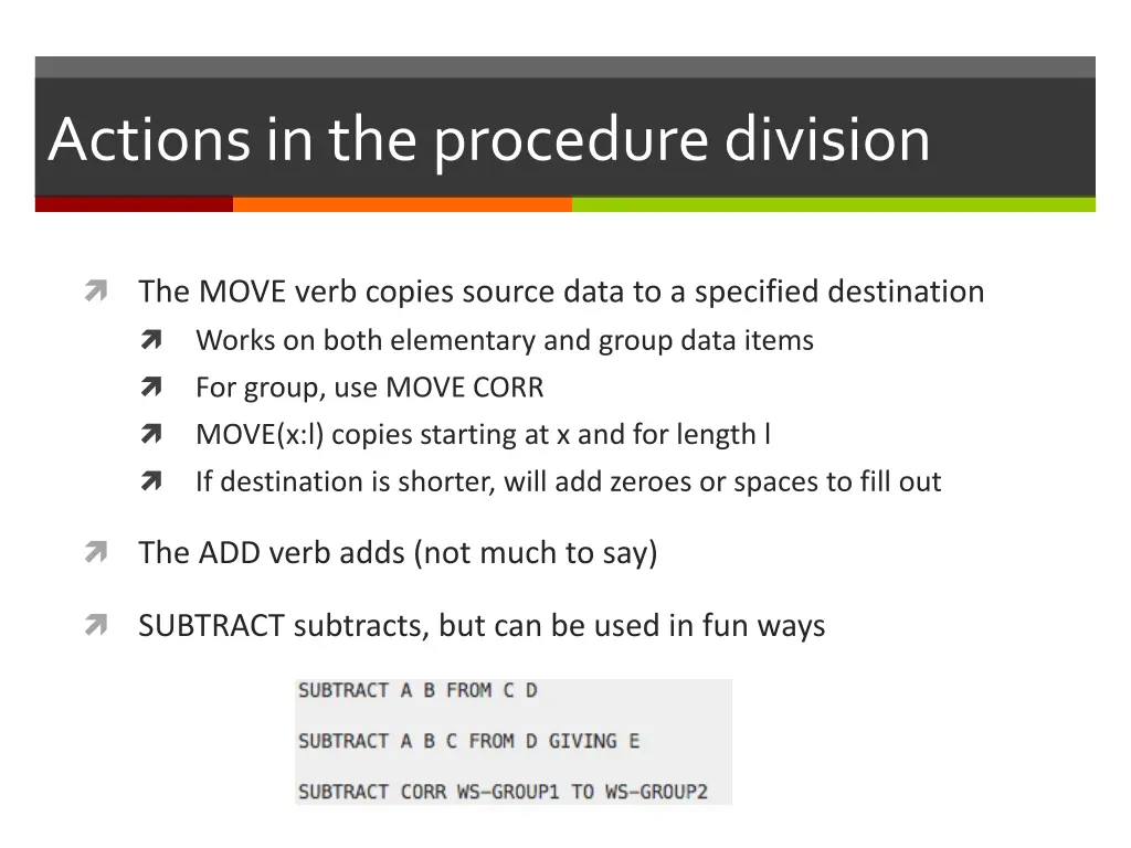actions in the procedure division 2