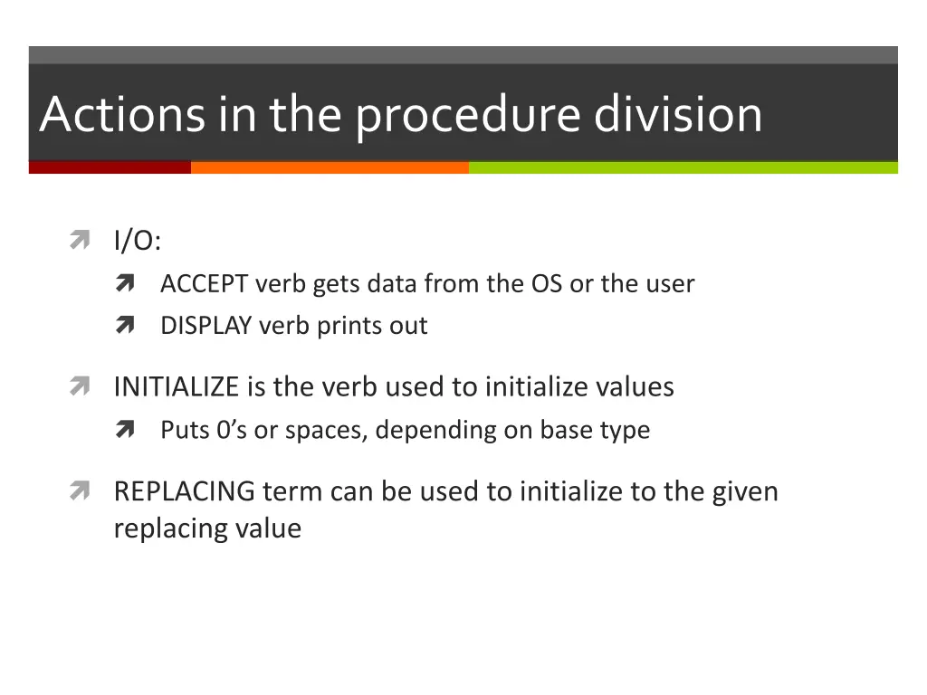 actions in the procedure division