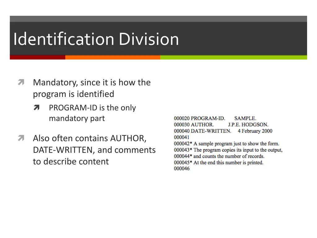 identification division