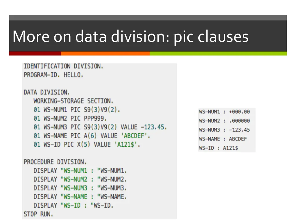 more on data division pic clauses 1