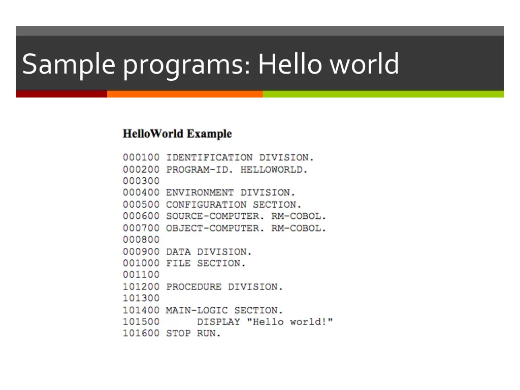 sample programs hello world 1