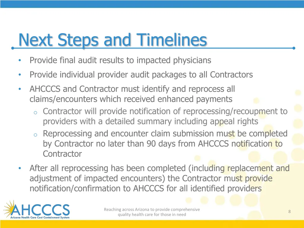 next steps and timelines